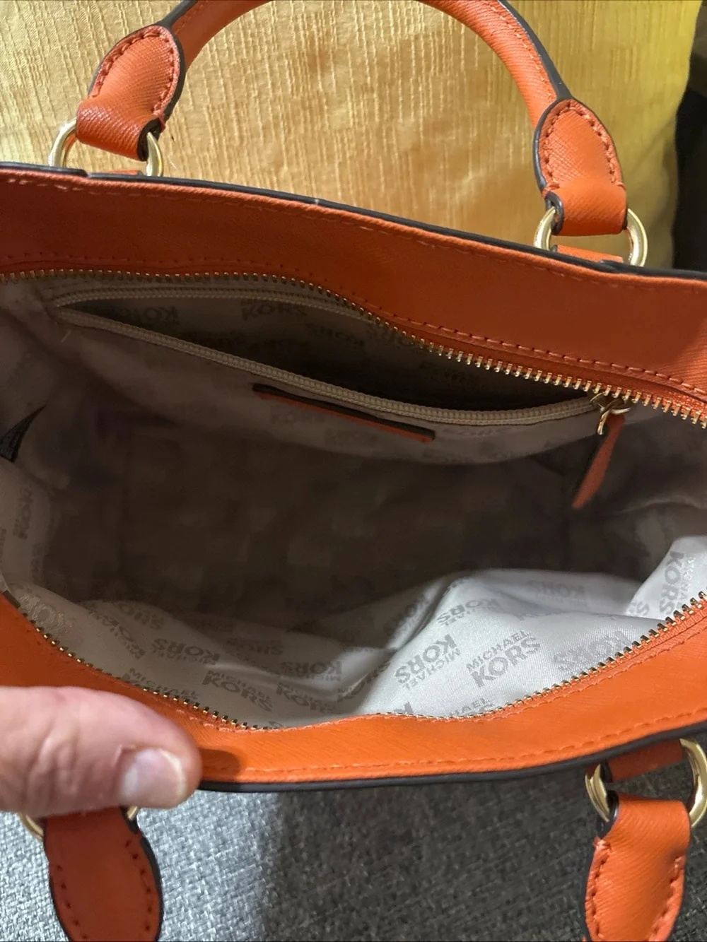 Michael Kors Orange Studded Saffiano Satchel